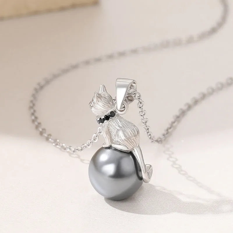 925 sterling silver cat pendant necklace with electroplated finish shown in D2113 and D2114 colour variations