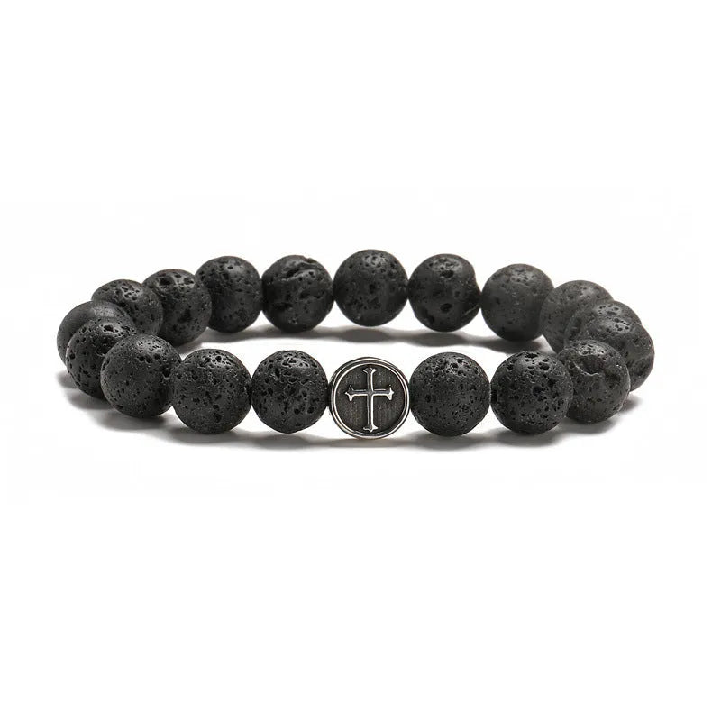 Geometric men's bracelet with volcano-coloured agate bead on stainless steel band