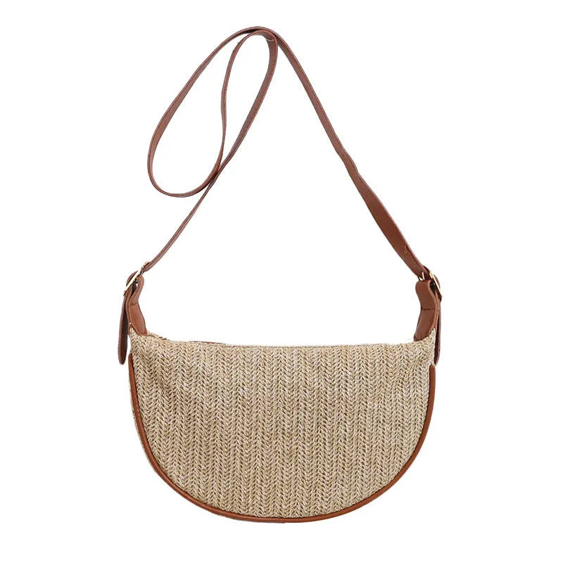 Women's straw woven crossbody bag with phone compartment and file storage in multiple colours