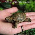 Small resin simulation turtle ornament for miniature garden and terrarium decoration.