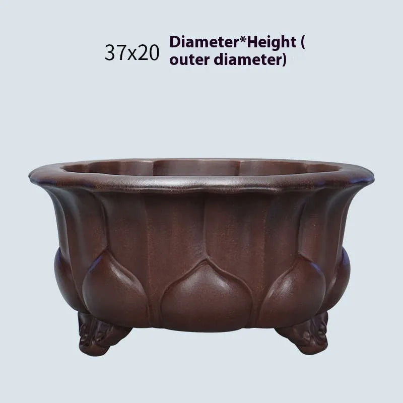 Chinese classical style purple sand flower pot with petal basin shape for succulents.