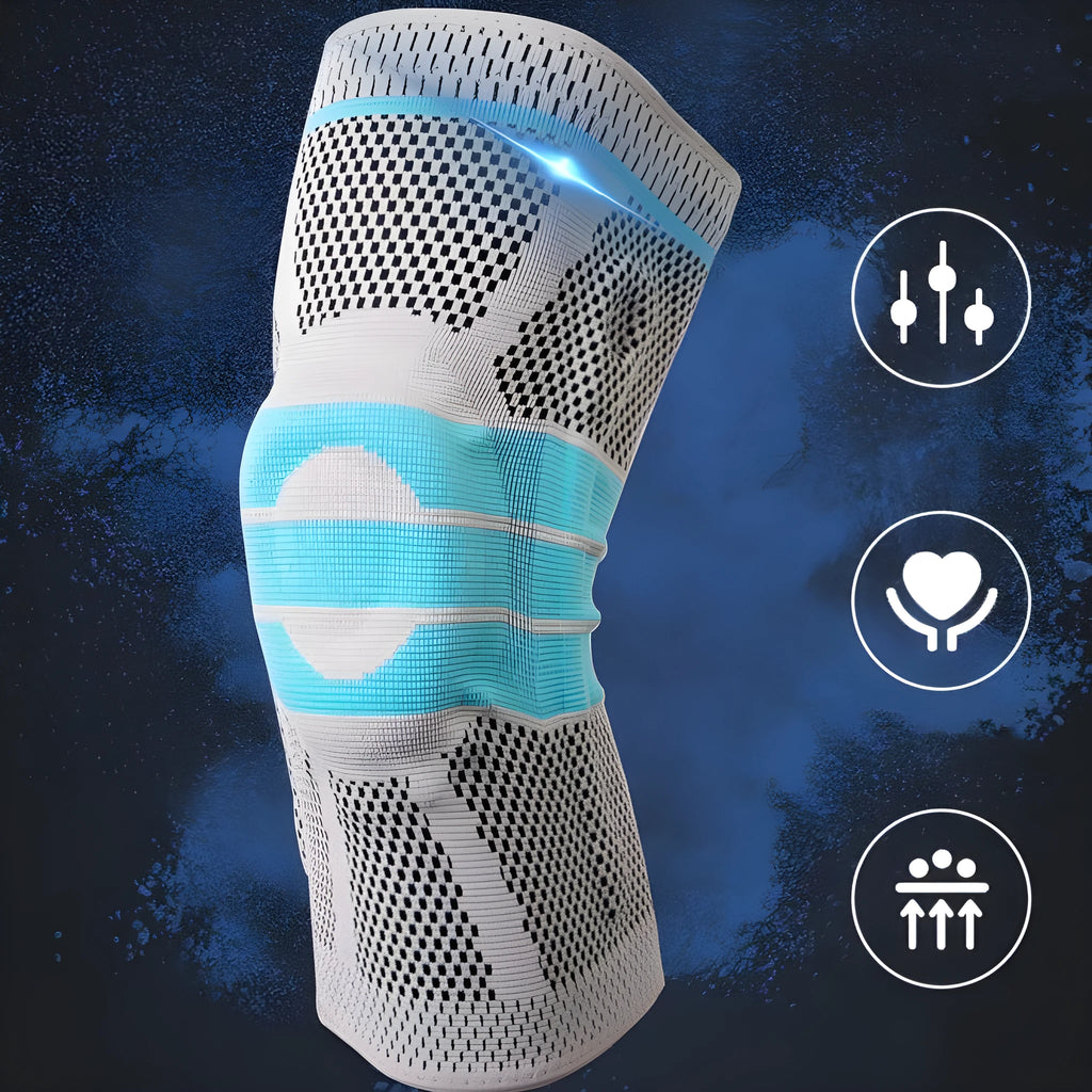 Sky blue silicone knee pad for sports on a neutral background