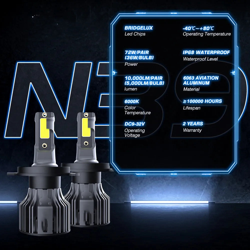 6000K white LED car headlight bulb with aluminium heat sink and adjustable chuck
