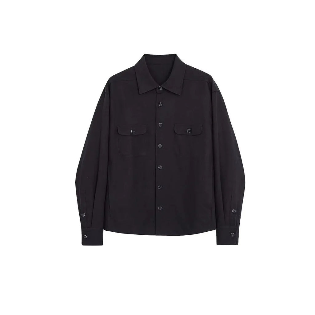 Men's cotton blend casual shirt with long sleeves in light sand rice colour with simple lapel