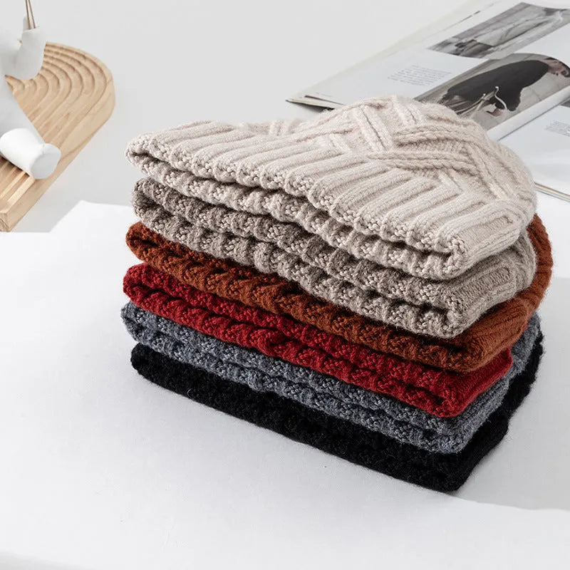 Women's wool knitted dome crown winter hat in six colour options including ivory white, khaki, red, brown, grey and black