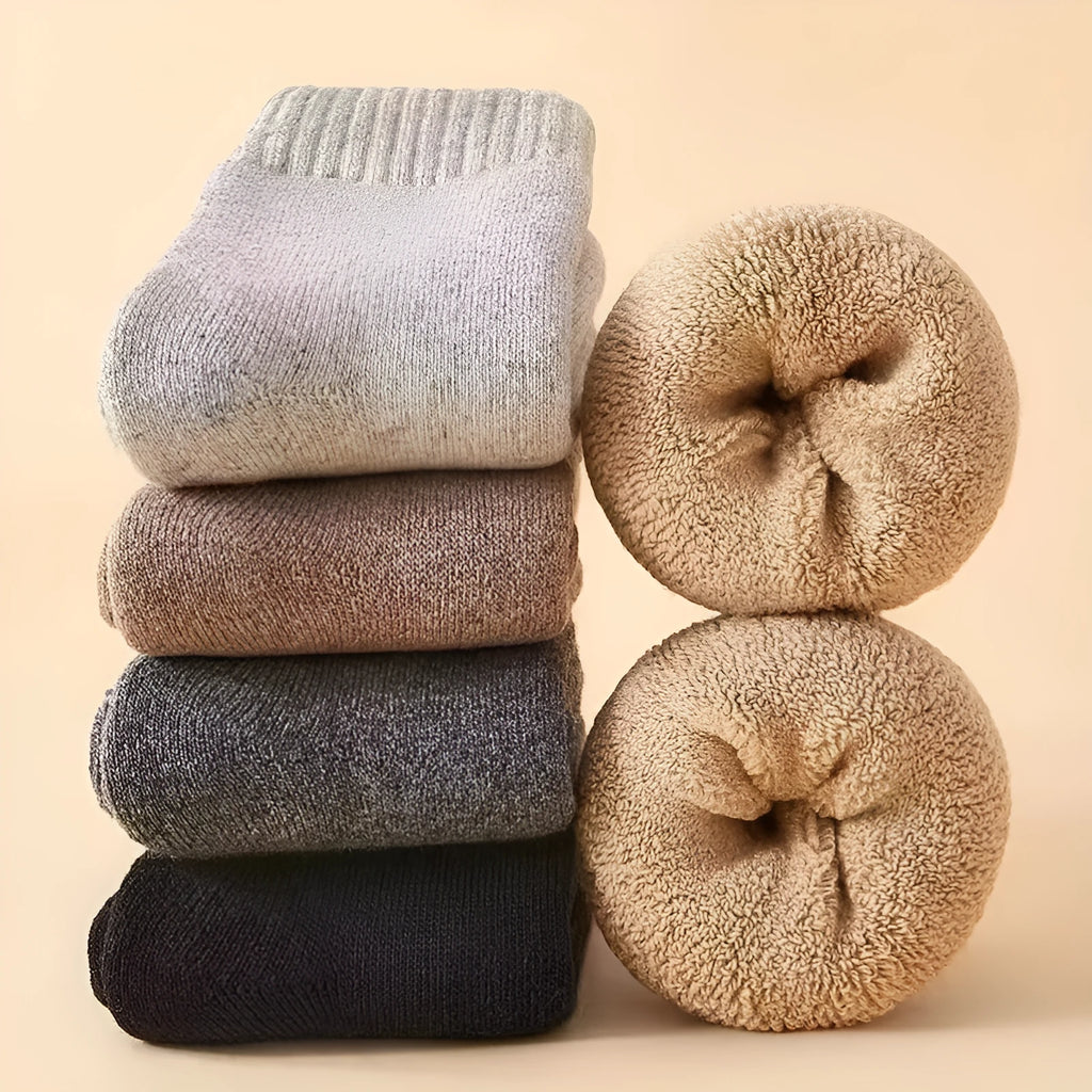 Winter wool socks with thick merino midsole in black, khaki, light grey, or dark grey colours