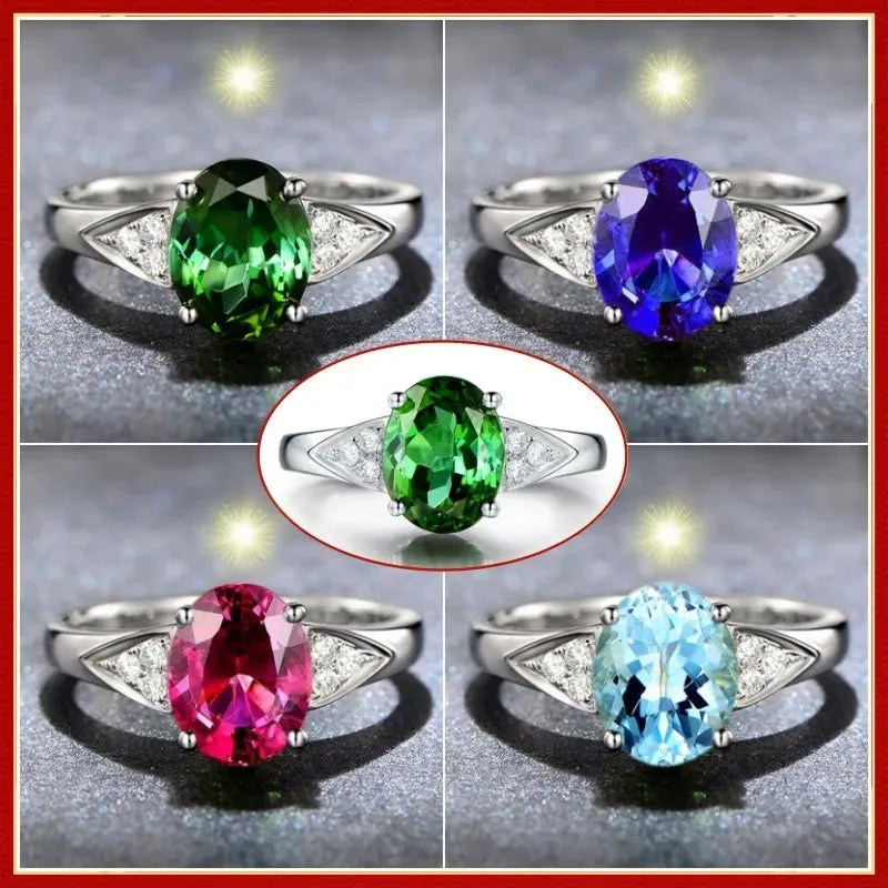Women's red and blue zircon ring with natural gemstones in heart pattern design