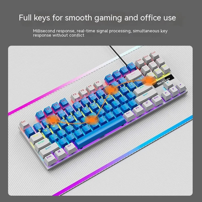 K87 mechanical wired keyboard with green or red axis switches in selected colour with metal construction