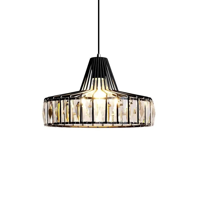 Black and gold crystal chandelier ceiling lamp with LED light in three colour settings