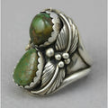 Turquoise retro ring with geometry inlaid pattern on alloy band
