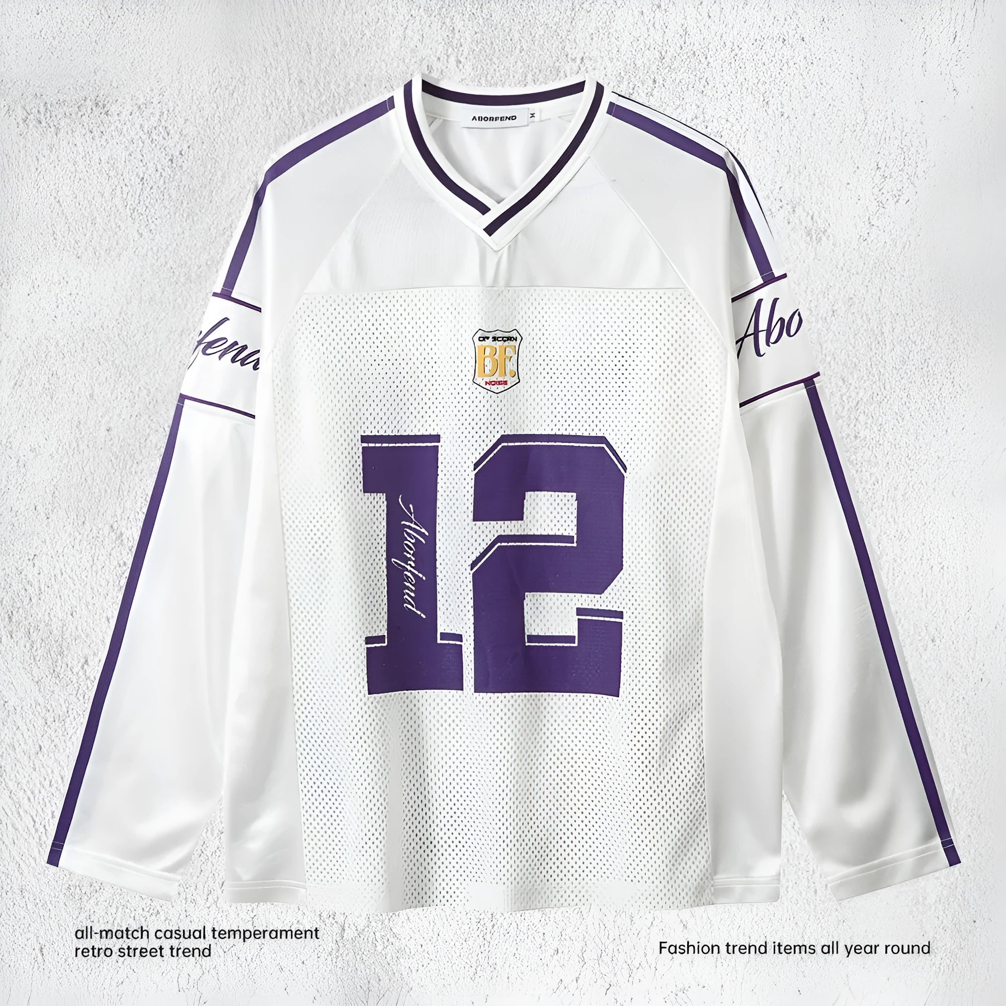 Men's digitally printed long-sleeved V-neck pullover top in polyester jersey fabric