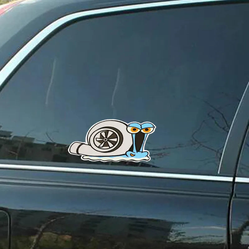 White reflective snail cartoon car sticker measuring 12cm by 8cm for bumper decoration