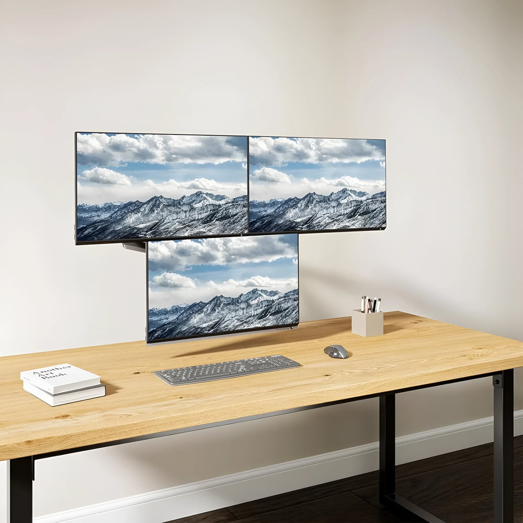 Black three-arm gas spring computer monitor arm for screens up to 27 inches