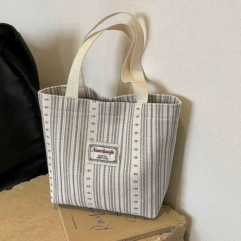 Japanese style corduroy tote bag in dark brown colour with large capacity interior