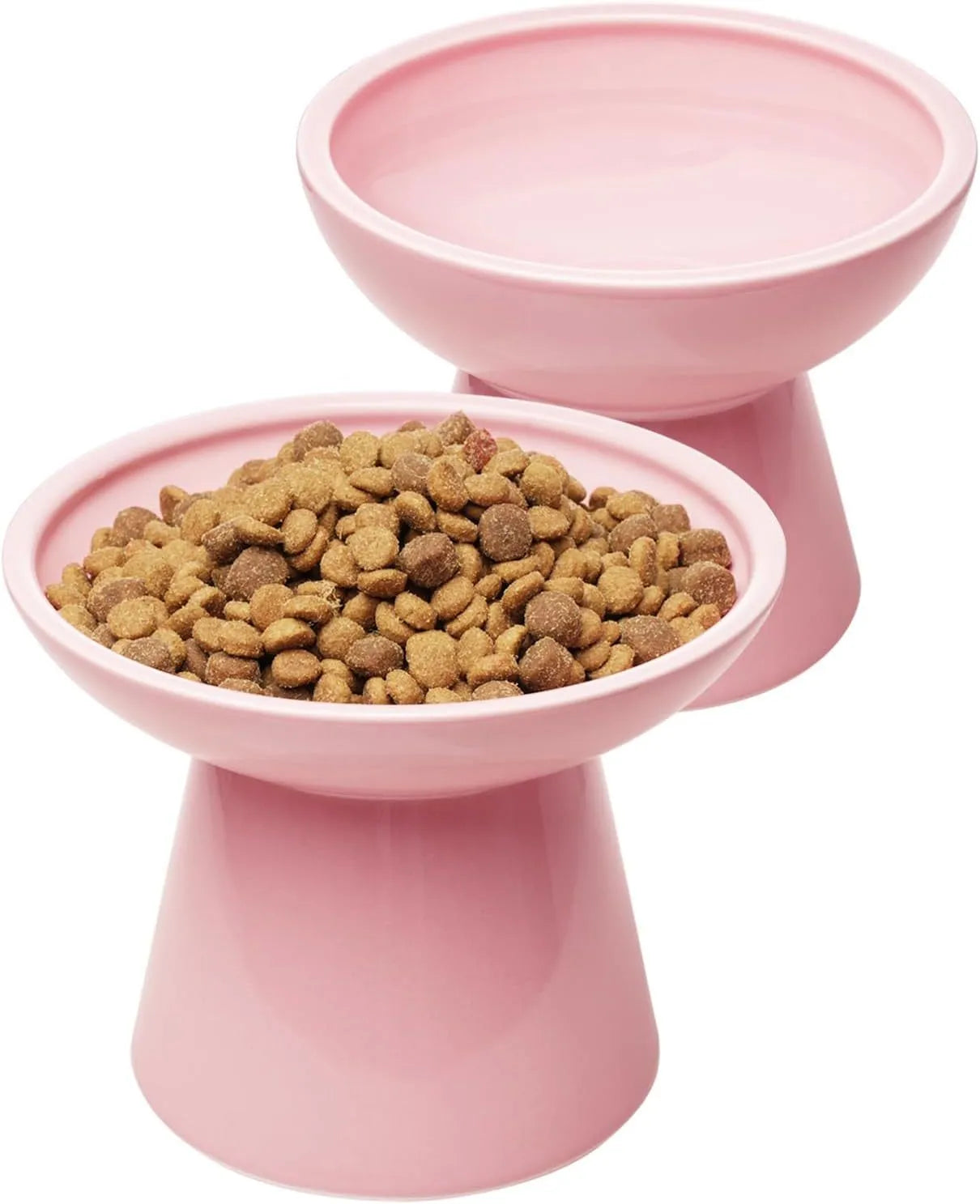 Elevated ceramic cat bowl with wide 16cm diameter and 12cm height in blue colour