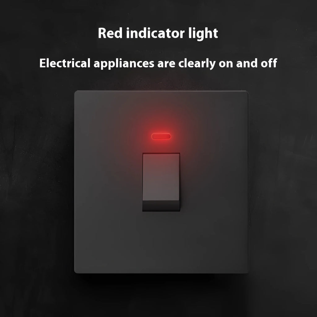 High current electrical switch with illuminated panel in white, grey, or gold for water heater and AC control.