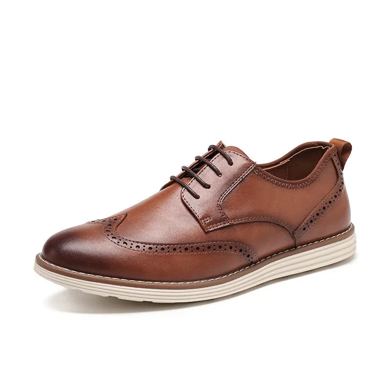 Men's black slip-on business casual shoes with round toe and TPR soles