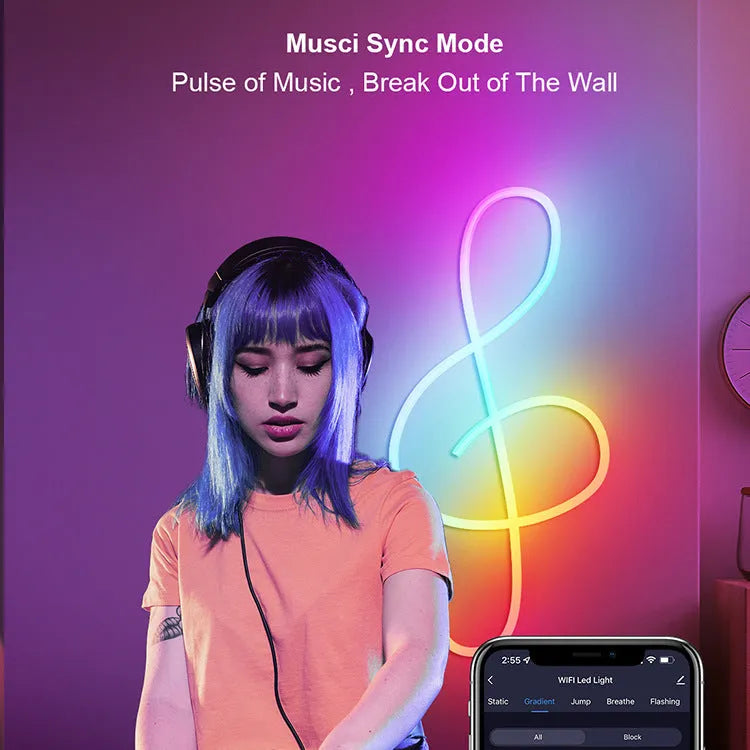 3-metre USB-powered RGB neon light strip with remote control showing music sync capability