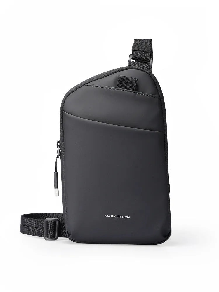 Men's elegant black Oxford cloth crossbody bag with reinforced sewing thread construction