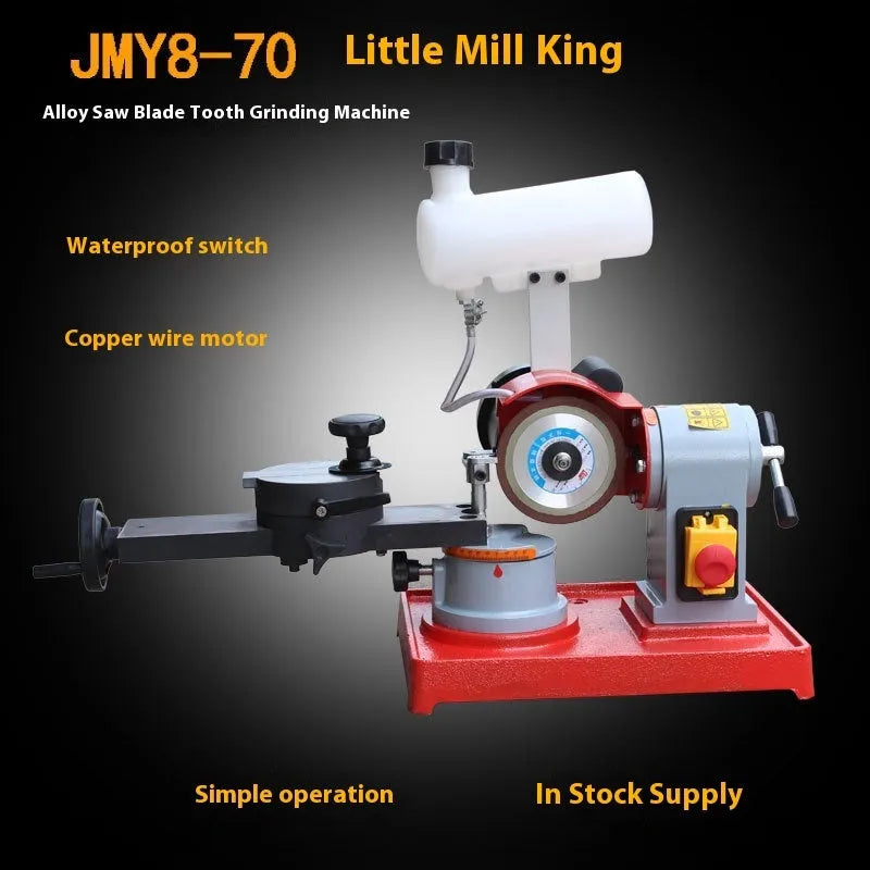 Xiao Mowang manual sharpedge grinding machine for alloy circular saw blades on a workshop bench.