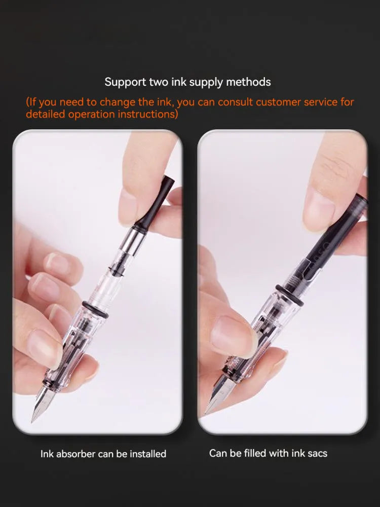 Student automatic suction pen set with plastic shell, 0.5mm or 0.38mm tip options, and 40ml ink feeder