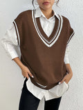 Women's loose fit pullover vest sweater in blue, coffee, or black colours