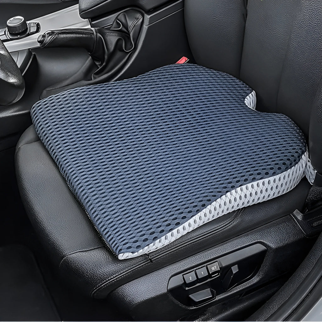 Memory foam hip cushion with fixed strap attachment in solid colour fabric