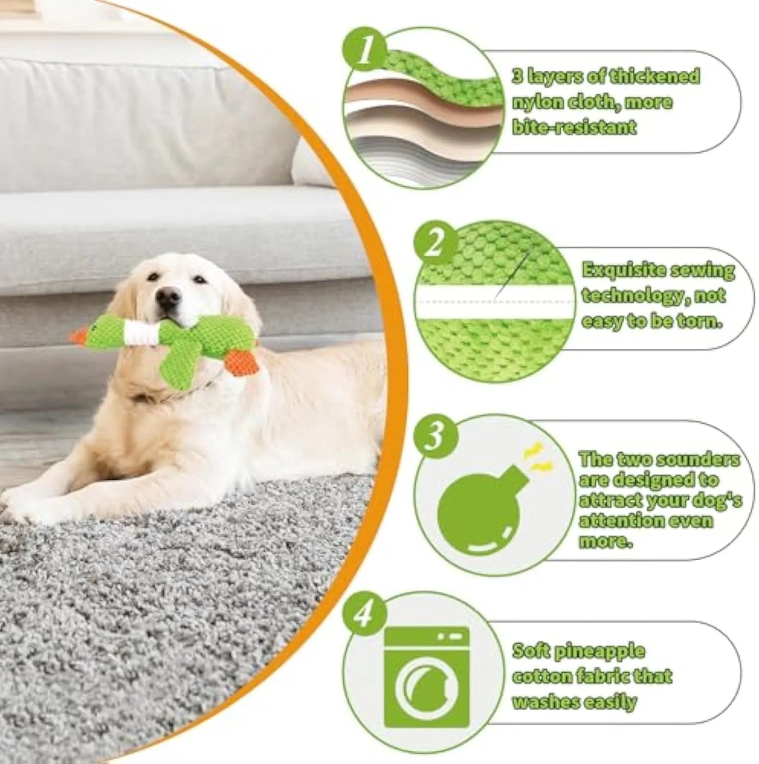 Blue durable duck plush dog toy with squeakers for chewing and interactive play