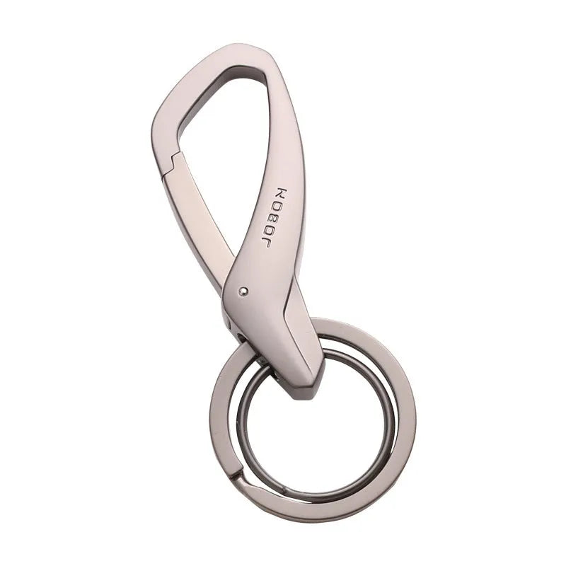 Zinc alloy double ring keychain in black, chrome or nickel colour measuring 8.3x3.5cm
