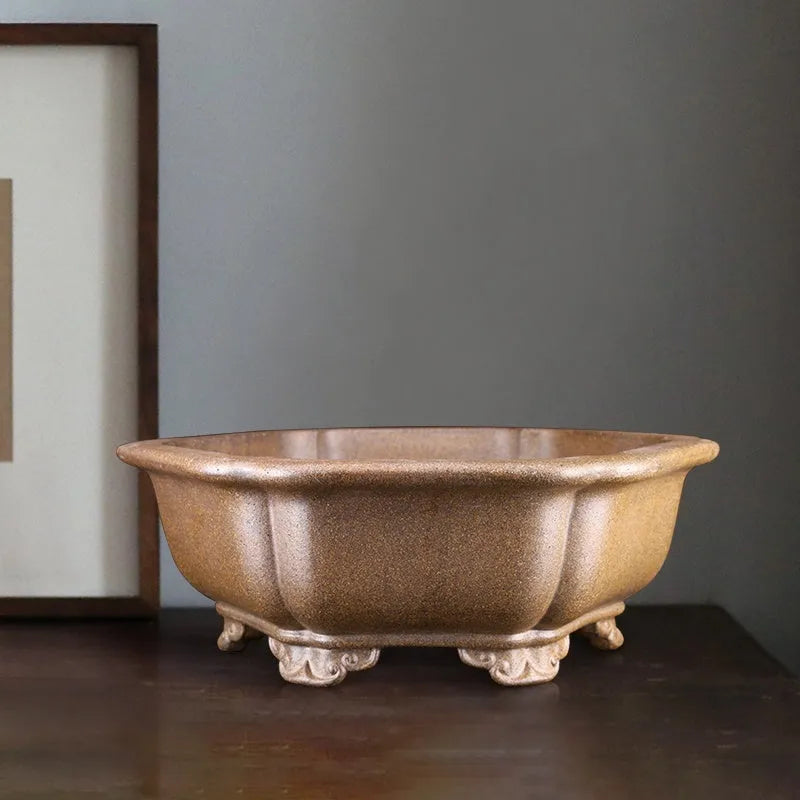 Large handmade purple sand tea basin in traditional style for plant cultivation