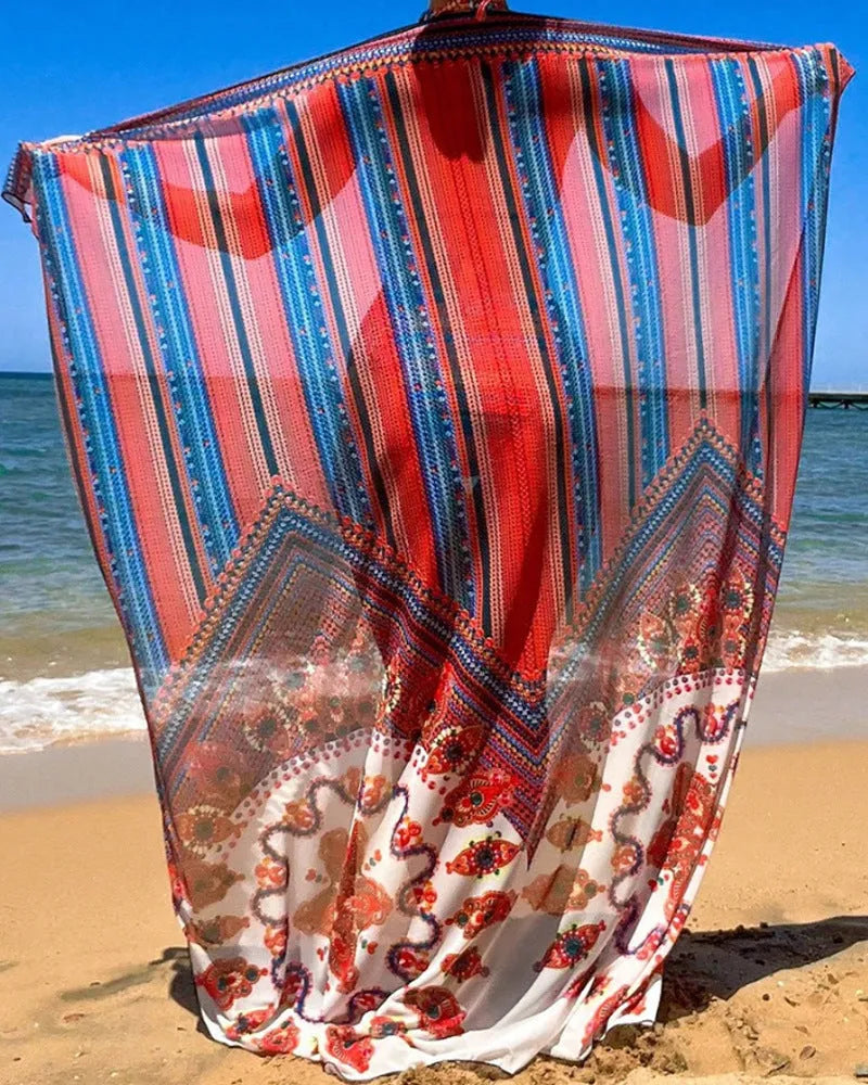 Women's three-piece swimsuit set showing high-waisted briefs, sleeveless cutout top, and coordinating coat