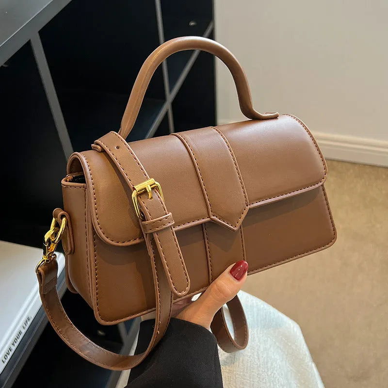 Women's beige PU leather messenger bag with sandwich pocket and file compartment