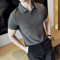 Men's short sleeve polo shirt in mercerised cotton blend with lapel collar