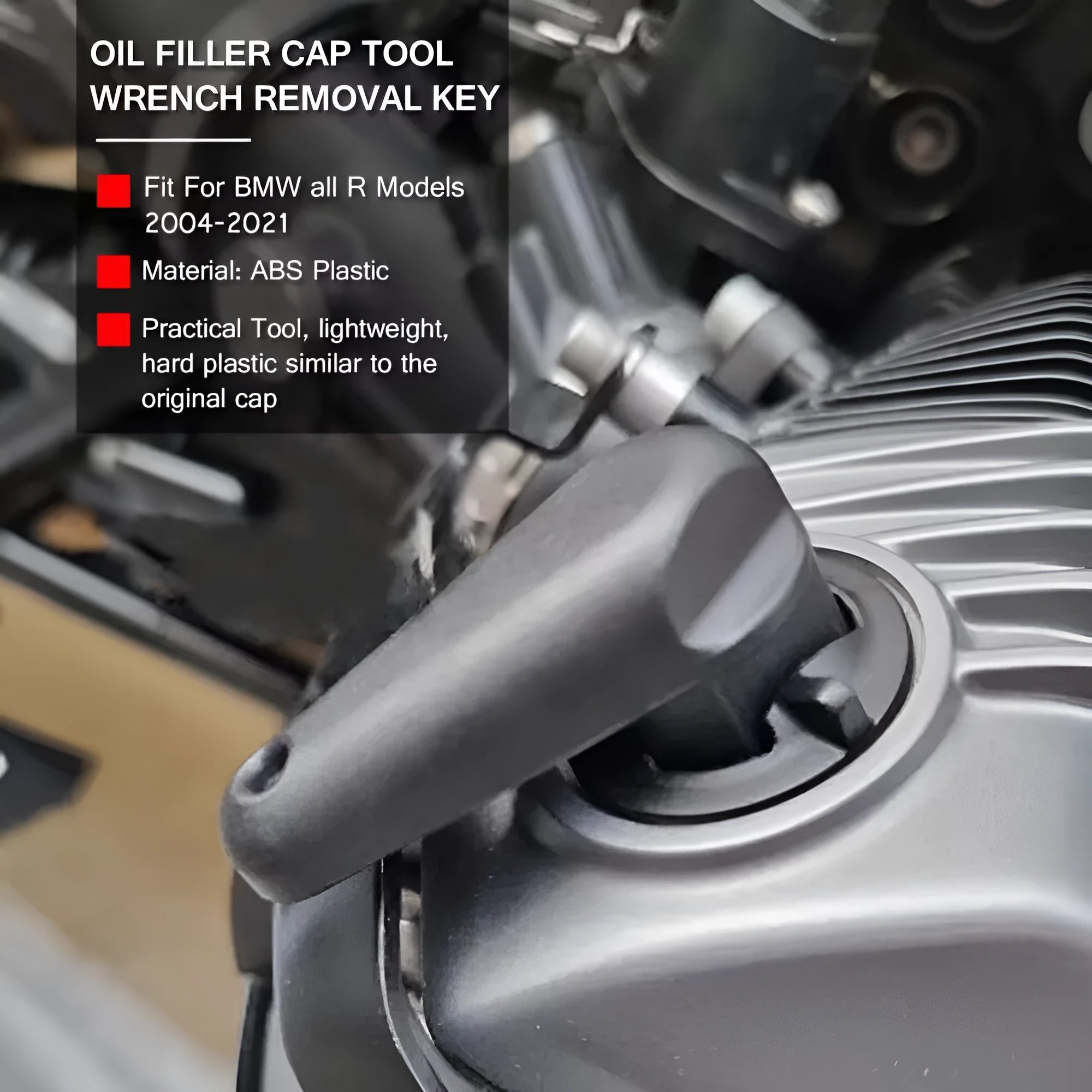 Black plastic quick-release wrench for BMW motorcycle engine oil cap