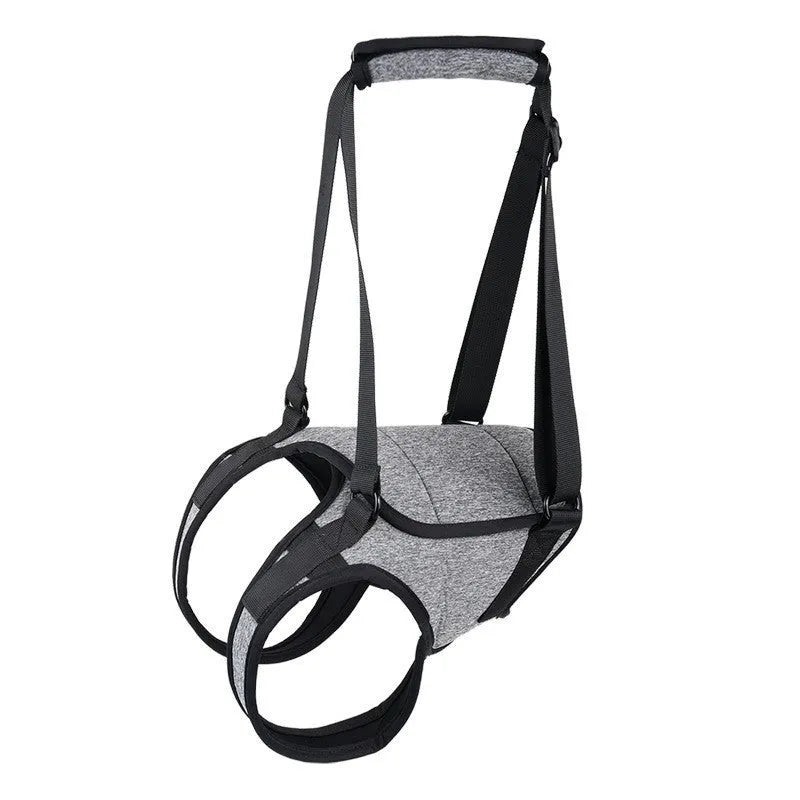 Neoprene dog rear leg recovery belt showing adjustable waist and thigh support for injured dogs