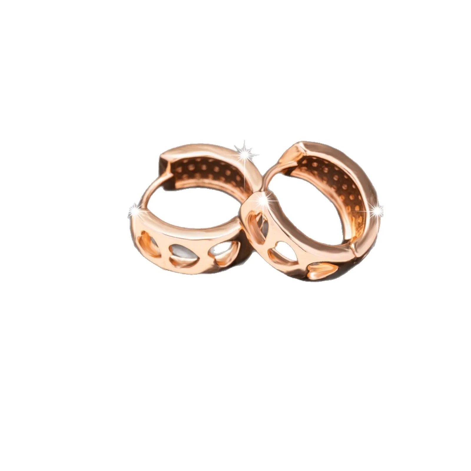 Rose gold hollowed heart earrings with circular shape and electroplated finish