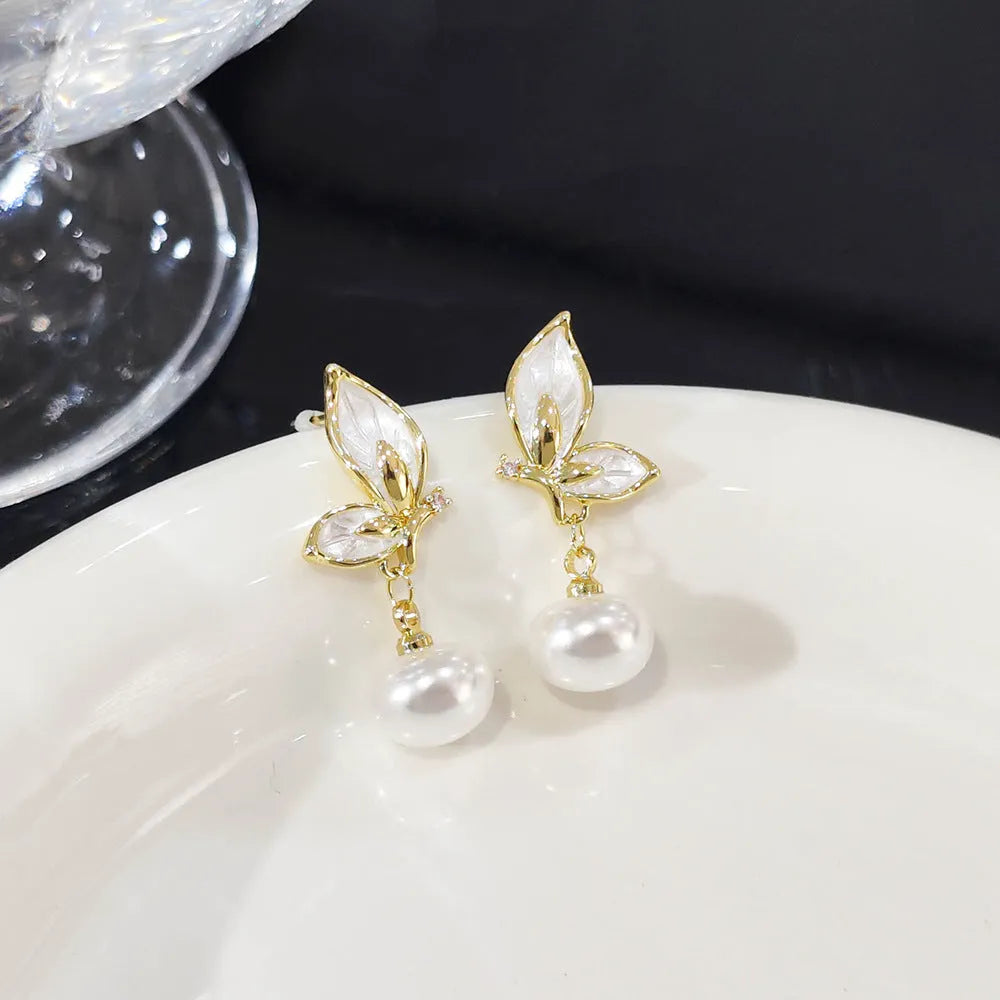 Women's butterfly earrings with zircon painting on copper with electroplated finish in PT0203 colour