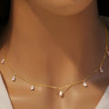 Gentle drop-shaped artificial zircon necklace in 925 silver with adjustable length and O-shaped chain