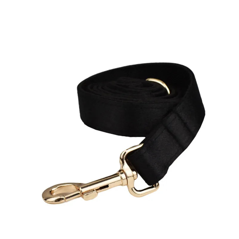 Cloth fabric dog walking set with collar, chest harness, leash and decorative bow accessory