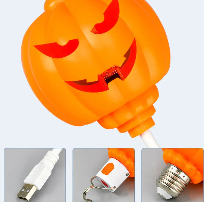 Pumpkin-shaped decorative lamp with USB cable for purple or yellow ambient lighting
