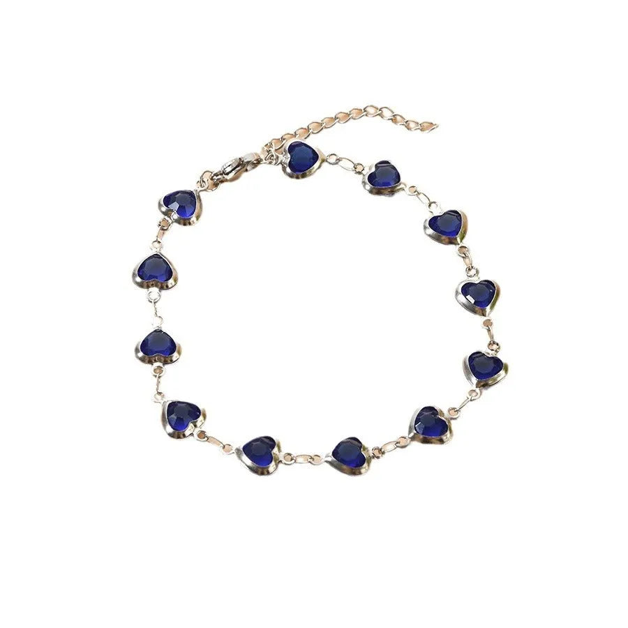 Geometric heart-shaped stainless steel bracelet with electroplated colourful finish on wrist