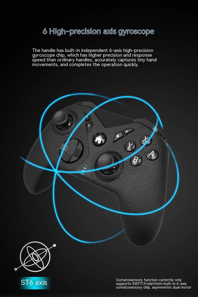 Black wireless game controller for Nintendo Switch with leather-pattern texture on grips