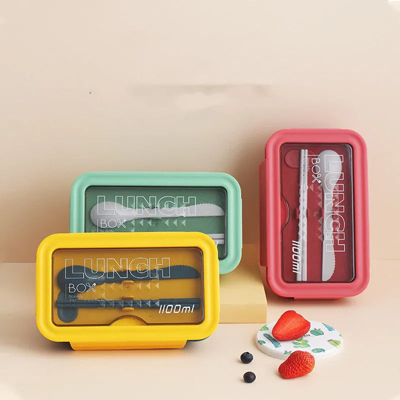 Four-layer partitioned plastic bento lunch box with Nordic design in green colour