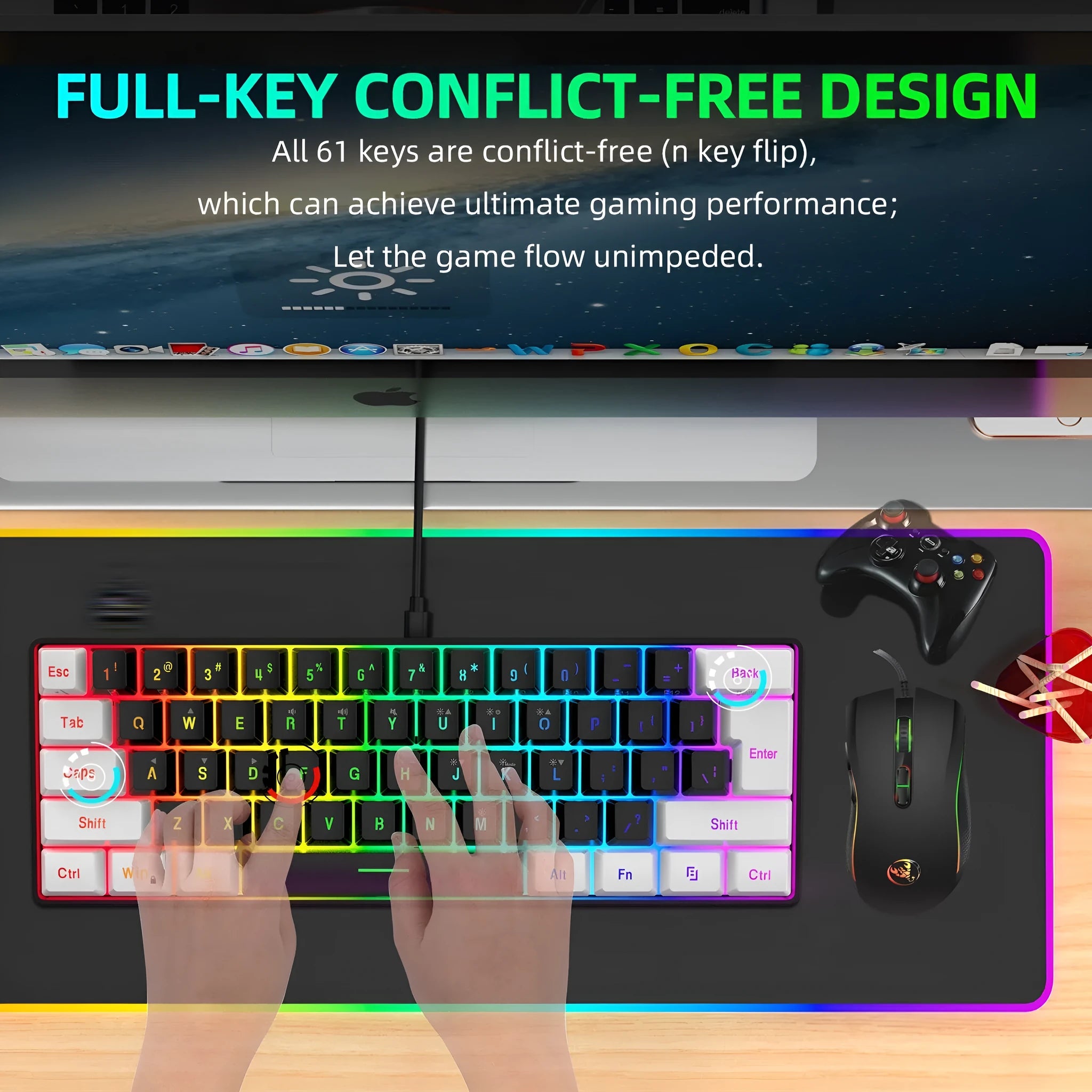 V700WB white and black backlit gaming keyboard and mouse combo with data cable