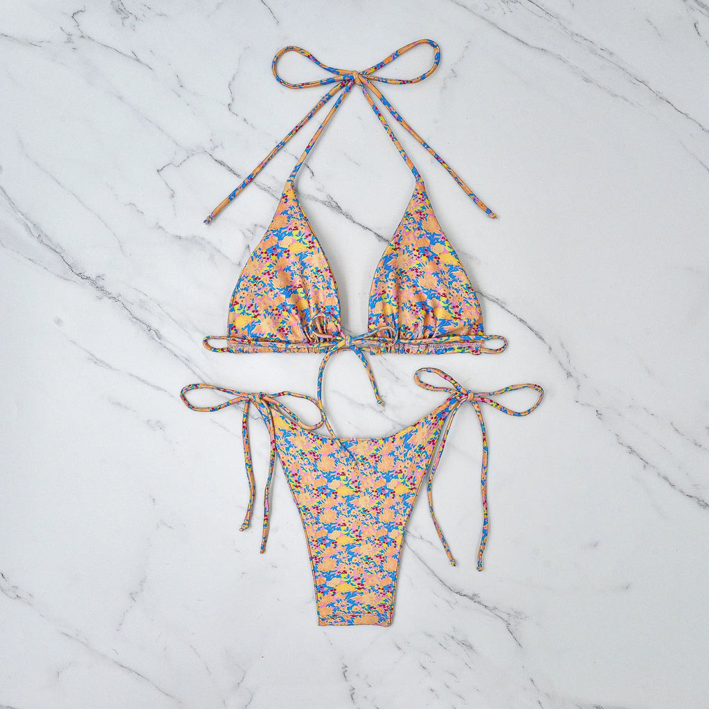 Lace-up front bikini swimsuit in briefs style with European and American sizing