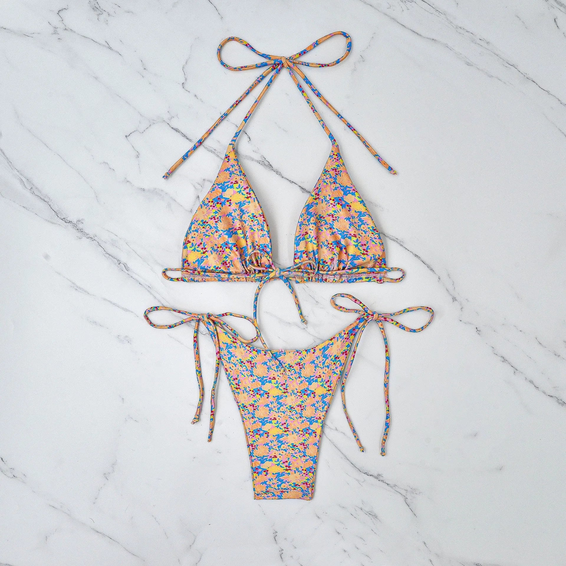 Lace-up front bikini swimsuit in briefs style with European and American sizing