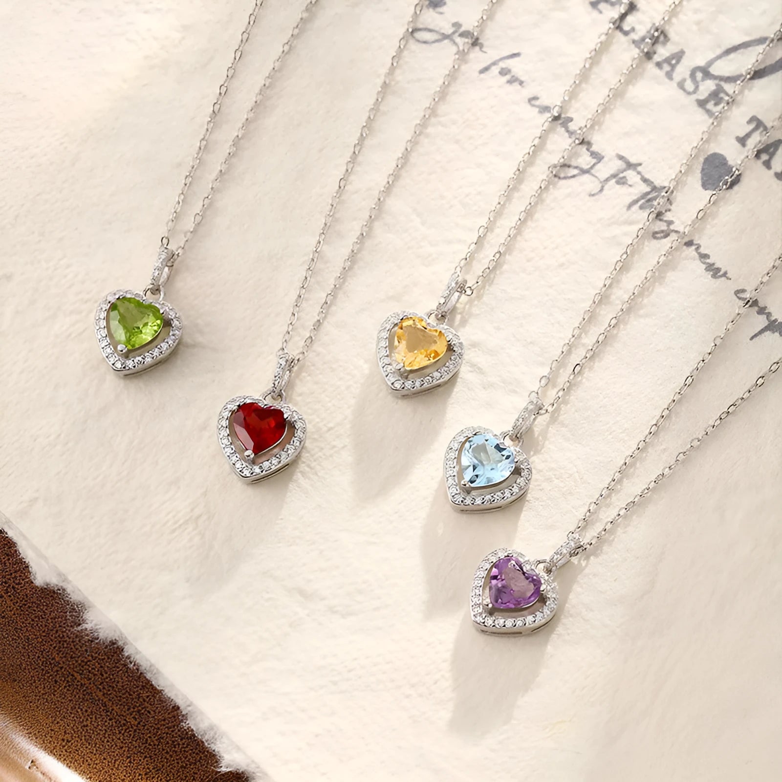 Sterling silver heart pendant necklace with natural gemstone on cross chain