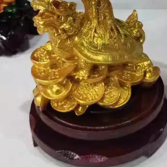 Citrine-coloured resin Feng Shui money tree ornament with small water turtle modelling