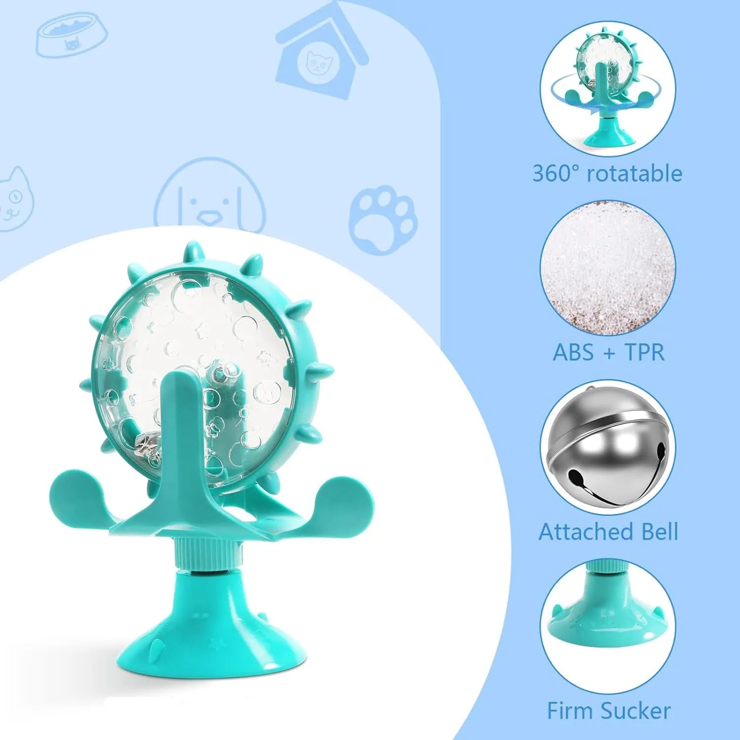 Blue interactive pet puzzle toy slow feeder with sucker base on a floor
