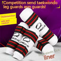 Taekwondo protective gear set showing arm guards and leg protectors with PU EVA foam construction